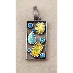 Lia Sophia - Rectangle Shaped Silver Tone Pendant With Multi Color Rhinestones